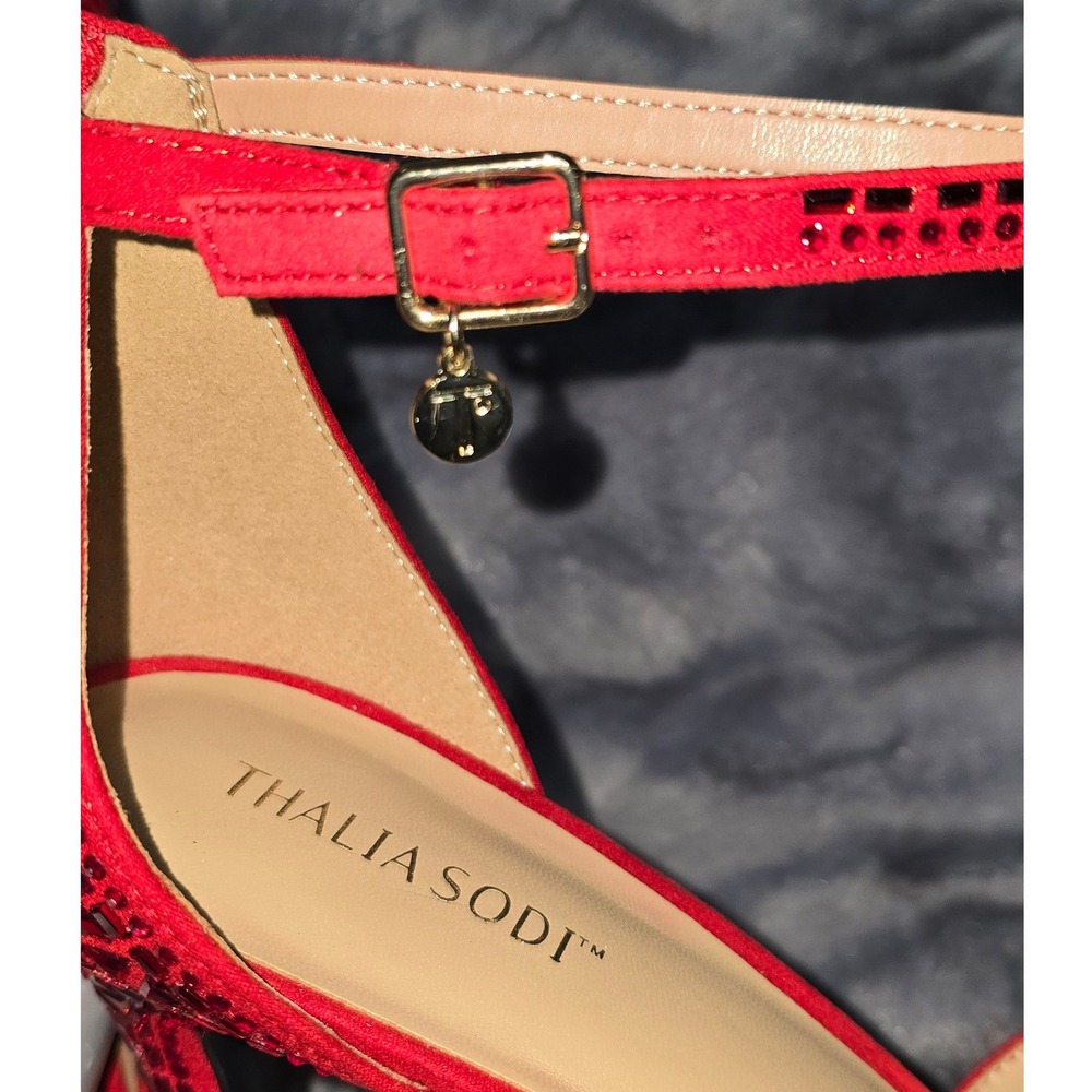 Thalia‎ Sodi Chacey Stiletto Red Rhinestone T-Strap Platform pump Womens 11 - Picture 6 of 8